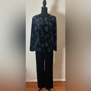 Notations Black Velvet Long Sleeve Paisley Top and Pants Set